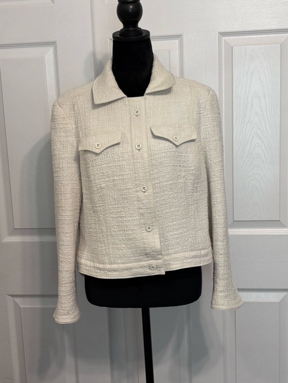 Anne Klein Women's White Tweed Button-Front Lined Blazer Suit Jacket M/L